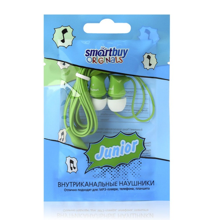 Внутриканальные наушники Smartbuy JUNIOR, зеленые (SBE-510)/400