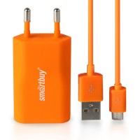 СЗУ SmartBuy SATELLITE Combo, USB+дата-кабель MicroUSB,1А,Soft-touch,оранжевое(SBP-2650)/60