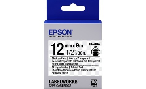 Лента Epson C53S654015 LK4TBW Повышенной адгезии 12мм, Прозрач./Черн., 9м