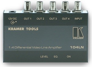 Усилитель-распределитель 1:4 композитных видеосигналов c регулировкой уровня и АЧХ, с дифференц. входом, 423 МГц Kramer, 104LN.