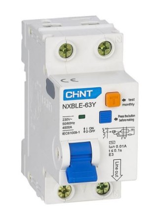 Дифференциальный автомат CHINT NXBLE-63Y 1P+N 25А C 30mA AC 4,5kA