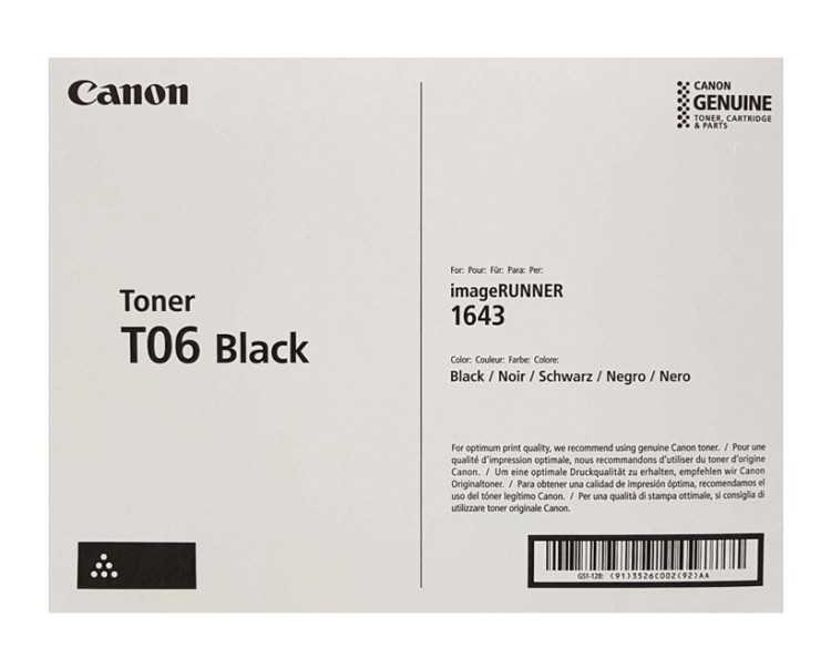 Тонер Canon TONER T06 BK EUR Картридж с тонером для IR 1643I