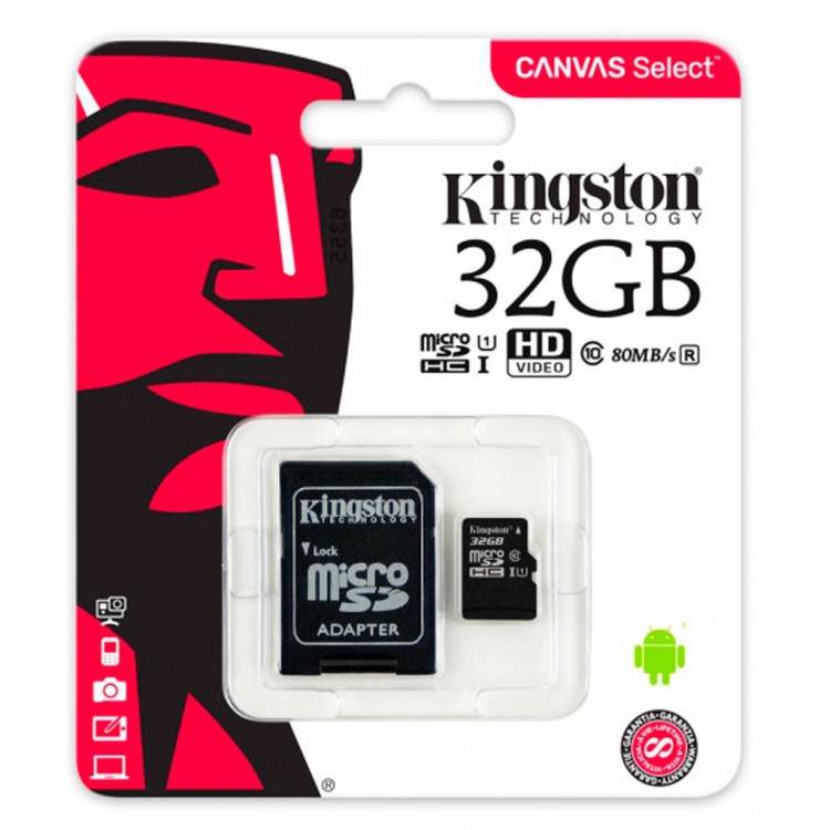 Карта памяти MicroSD 32GB Class 10 U1 Kingston SDCS/32GB