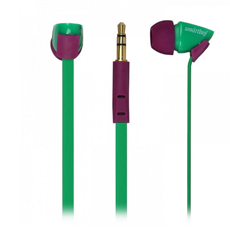 Внутриканальные наушники SmartBuy® TECHNA, плоский кабель, зелен/пурпурные (SBE-7230)/120