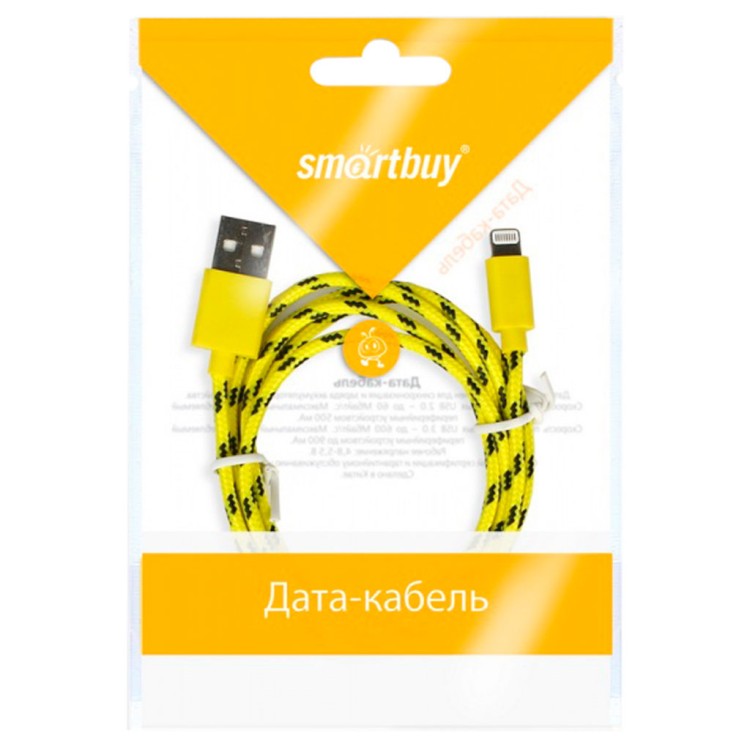 Кабель Smartbuy USB - 8-pin для Apple, нейлон, длина 1,2 м, желтый (iK-512n yellow)/500