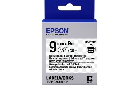 Лента Epson C53S653006 LK-3TBW Повышенной адгезии лента 9мм, Прозр./Черн., 9м
